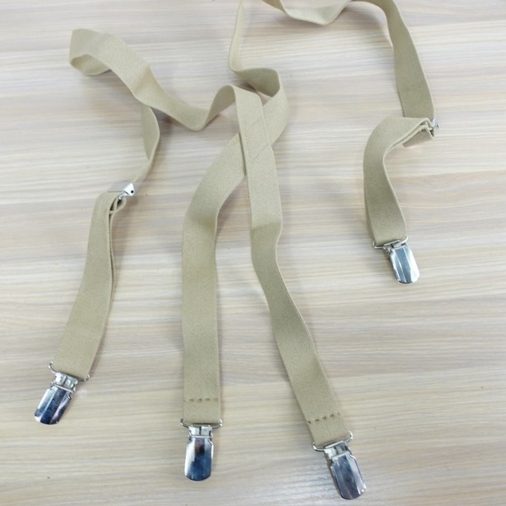 Suspender Mens Khaki Beige Neutral Clip On Adjustable Strap Stretch X Back‎